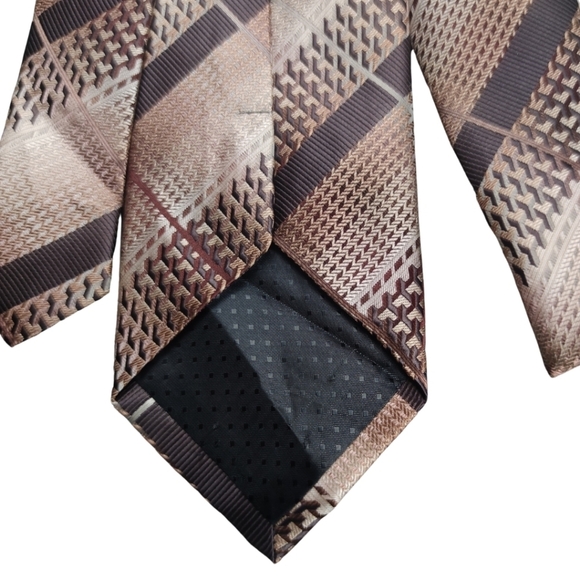 Stacy Adams Two-Tone Brown Stripe Hounds Tooth Tie - Picture 6 of 7